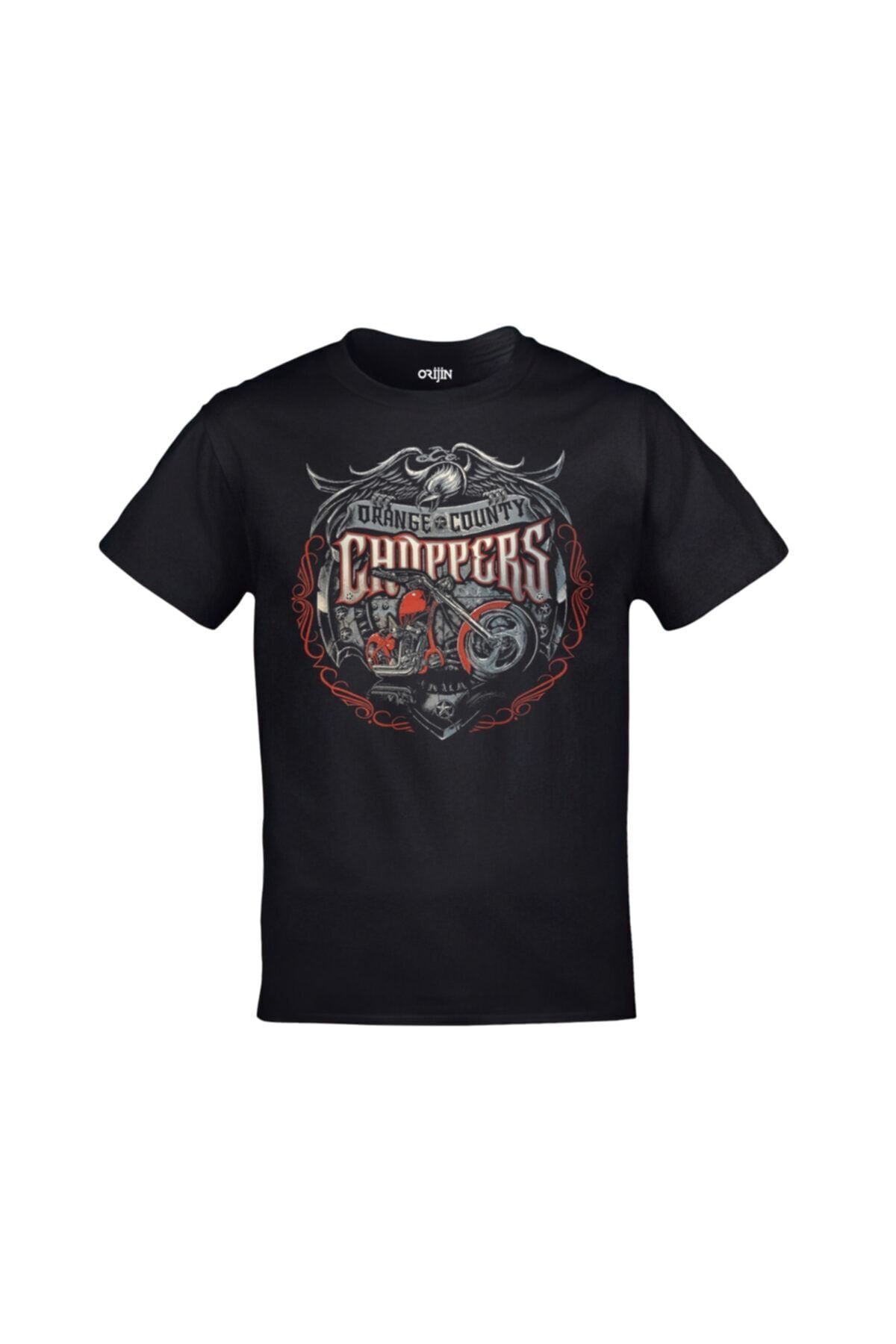 Unisex Siyah Orange County Choppers Motosiklet Ön Arka Baskılı Tshirt