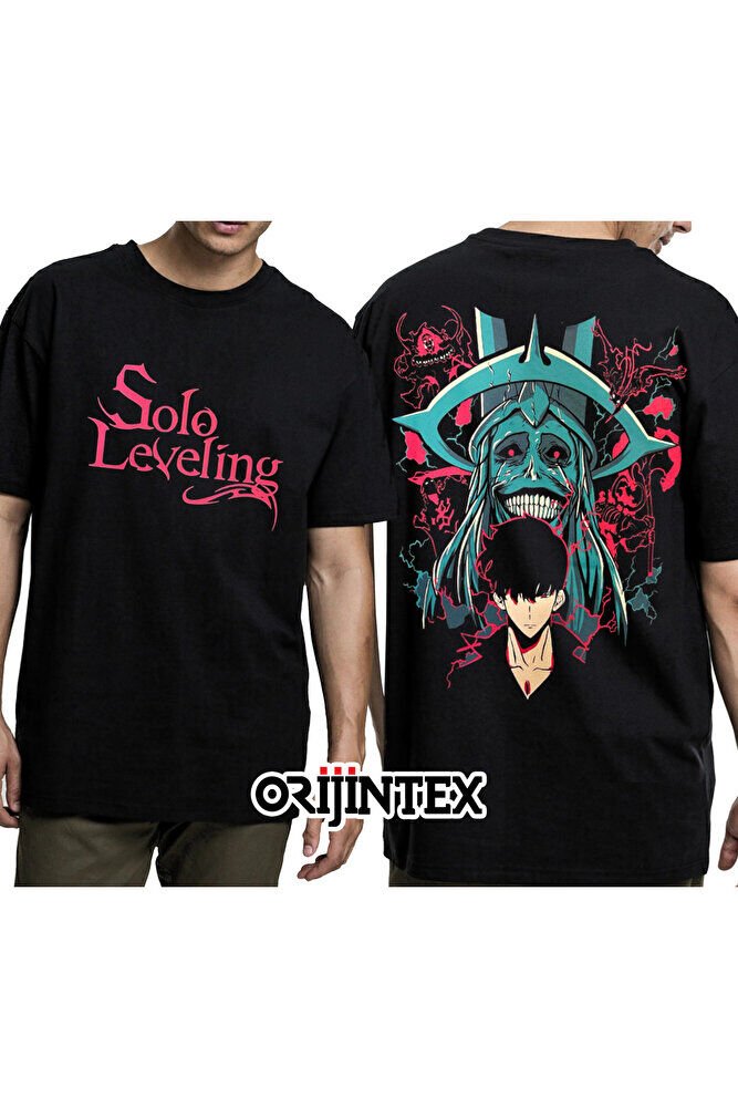 Solo Leveling Sung Jinwoo Baskılı Unisex Siyah Tshirt