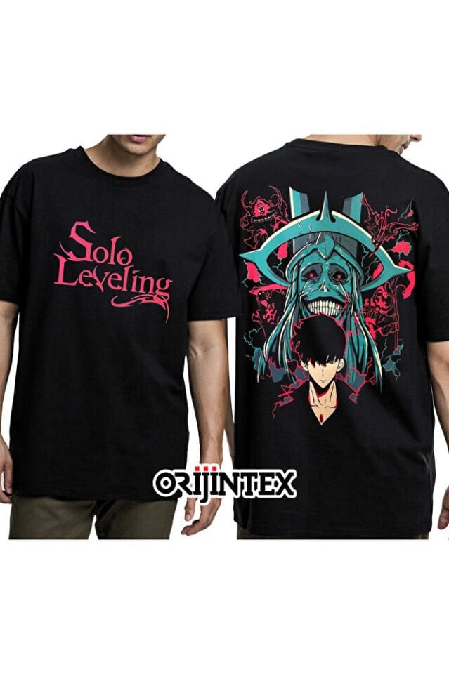 Solo Leveling Sung Jinwoo Baskılı Unisex Siyah Tshirt