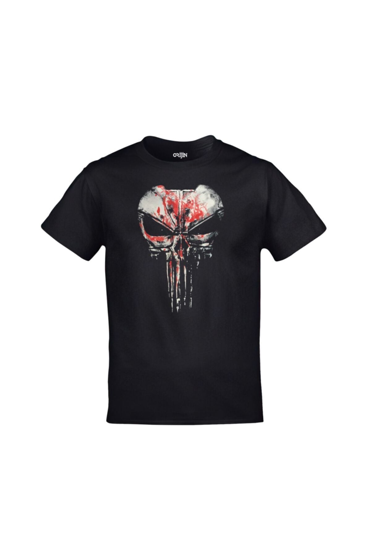 Unisex Siyah Punisher Demir Baskılı Tshirt
