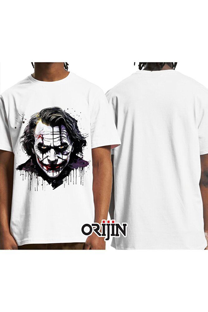 Joker Face Baskılı Unisex Beyaz Tshirt