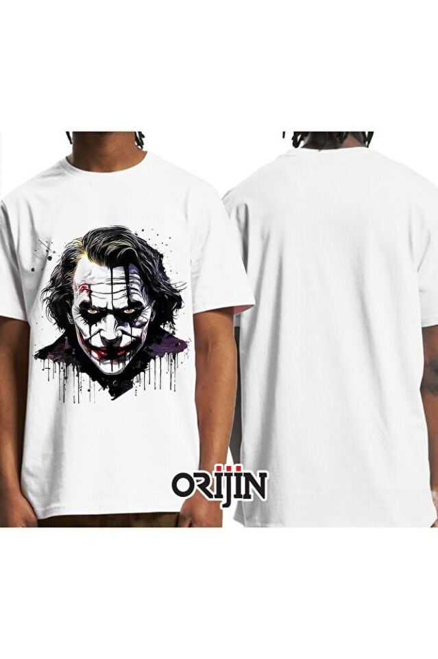 Joker Face Baskılı Unisex Beyaz Tshirt