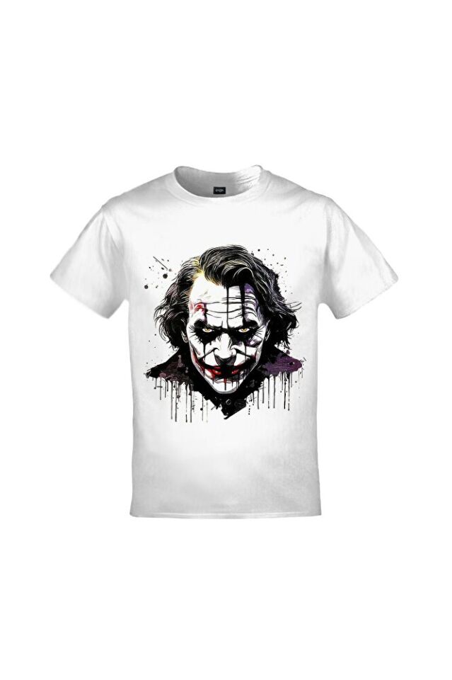 Joker Face Baskılı Unisex Beyaz Tshirt