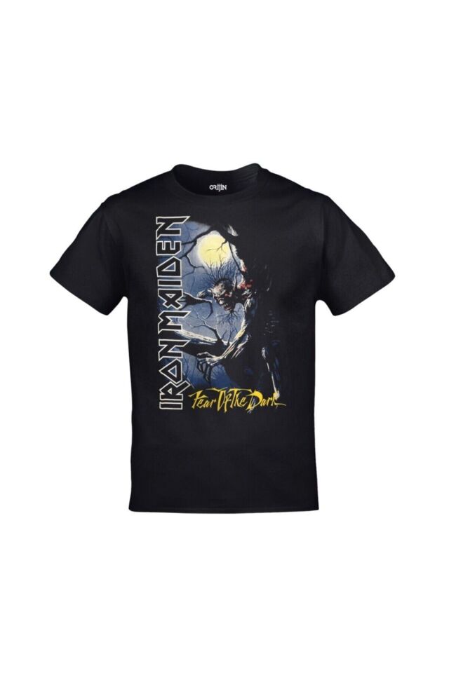 Unisex Siyah Iron Maiden Fear Of The Dark Baskılı Tshirt