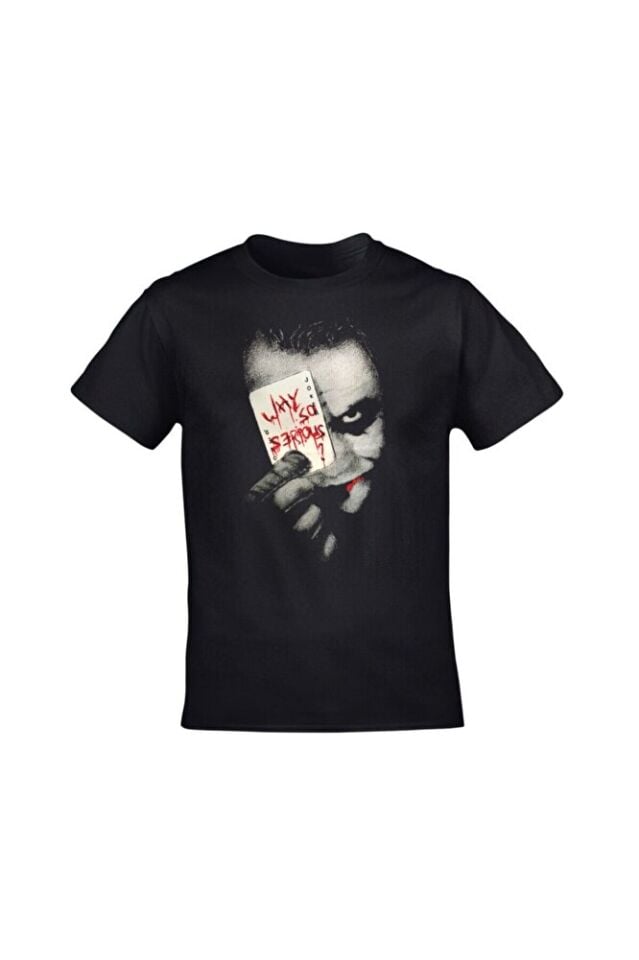 Unisex Siyah Joker Kart Baskılı Tshirt