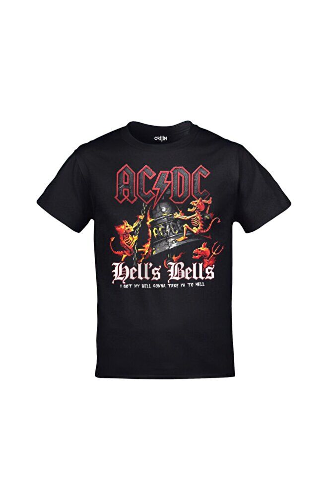 Unısex Siyah Ac Dc  Hells Bells Baskılı Tshirt