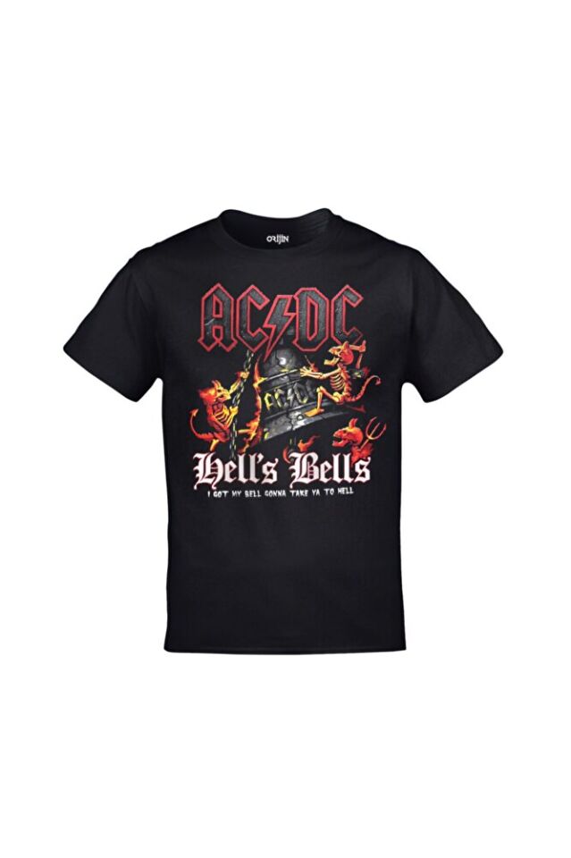 Unısex Siyah Ac Dc  Hells Bells Baskılı Tshirt