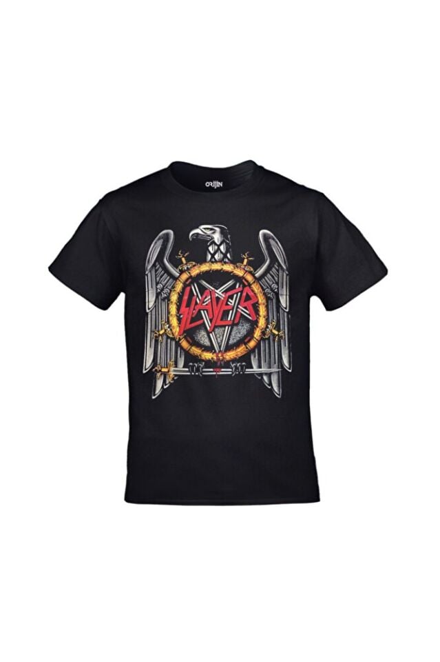 Unisex Siyah Slayer Eagle Ön Arka Baskılı Tshirt