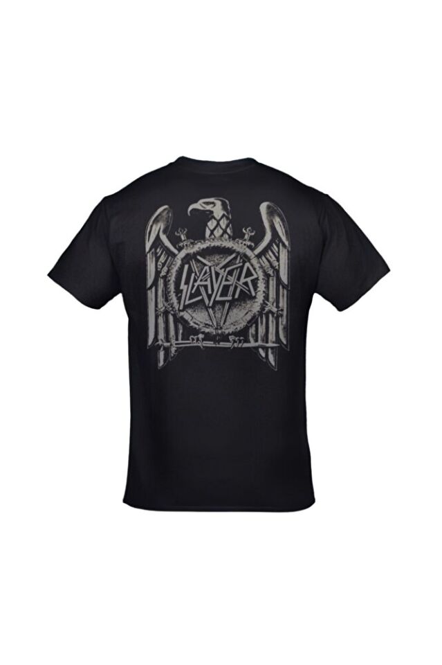 Unisex Siyah Slayer Eagle Ön Arka Baskılı Tshirt