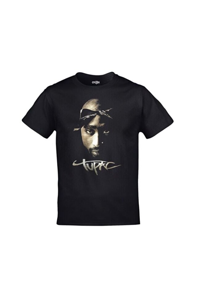 Unisex Siyah 2pac Tupac Baskılı Tshirt