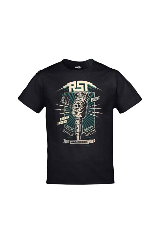 Unisex Siyah Rammstein Radio Baskılı Tshirt