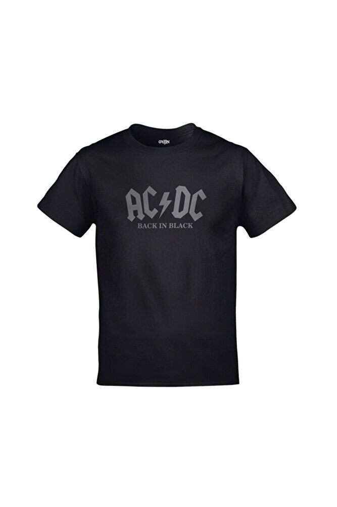 Ac Dc Back In Black Gri Baskılı Unisex Siyah Tshirt