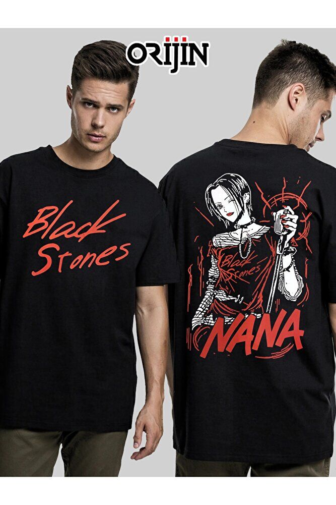 Nana Osaki Black Stones Ön Arka Baskılı Unisex Siyah Tshirt