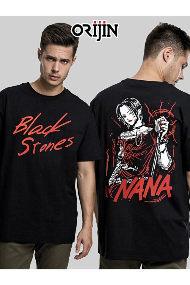 Nana Osaki Black Stones Ön Arka Baskılı Unisex Siyah Tshirt