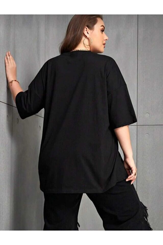 KADIN BÜYÜK BEDEN KALP BASKILI TSHİRT