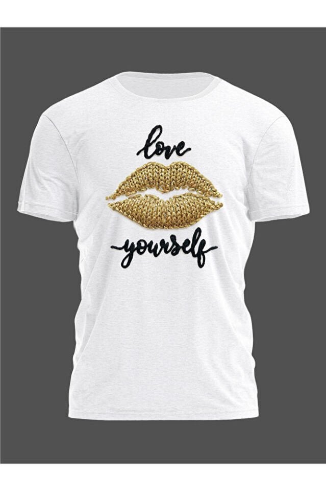 Unisex Oversize Dikiş Görünümlü Love Your Self Baskılı Günlük T-Shirt