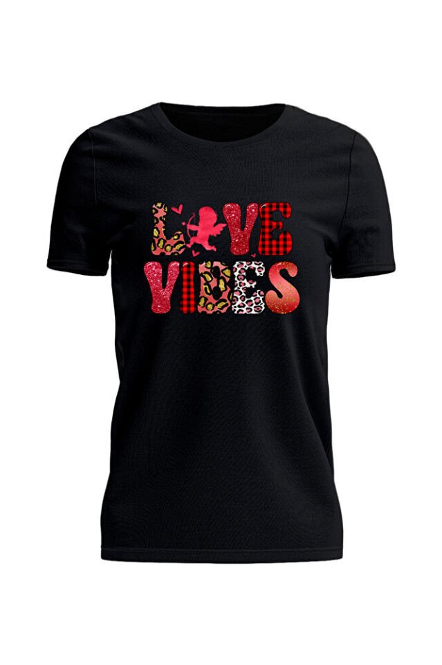 Unisex Oversize Love Vibes Baskılı Günlük Kısa Kollu T-Shirt