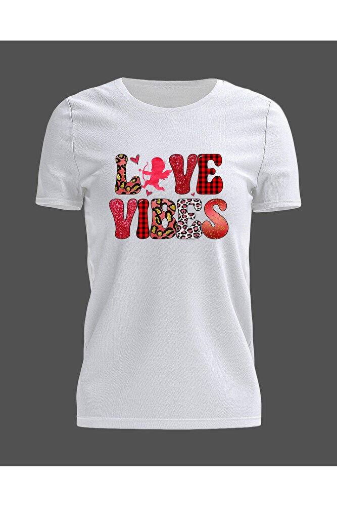Unisex Oversize Love Vibes Baskılı Günlük Kısa Kollu T-Shirt
