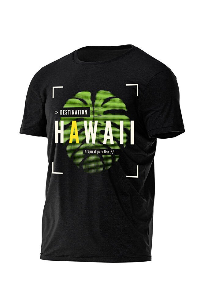 Unisex Oversize Hawaii Baskılı Günlük Kısa Kollu T-Shirt