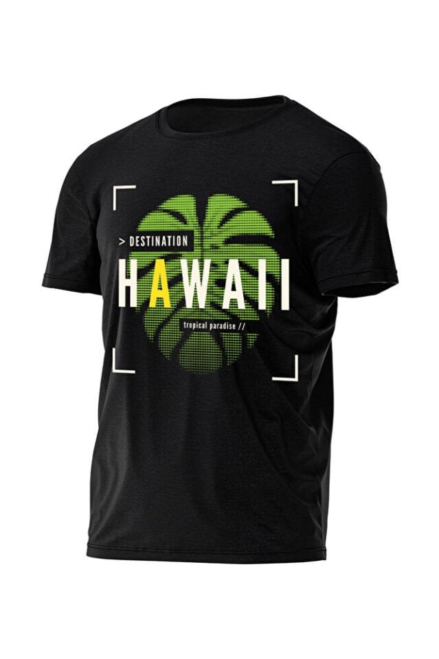 Unisex Oversize Hawaii Baskılı Günlük Kısa Kollu T-Shirt