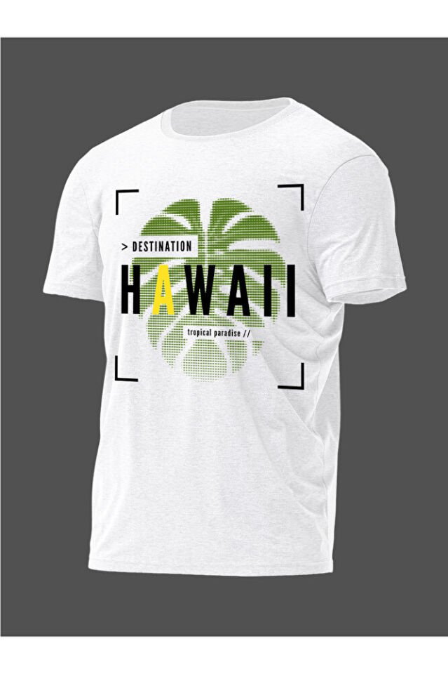 Unisex Oversize Hawaii Baskılı Günlük Kısa Kollu T-Shirt