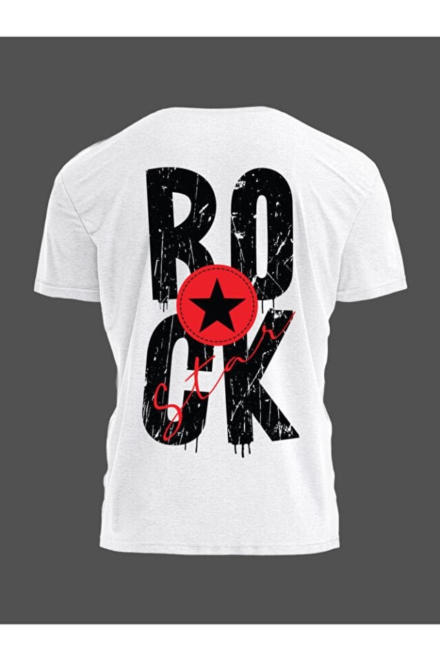 Unisex Oversize ROCK STAR Baskılı Günlük Kısa Kollu T-Shirt