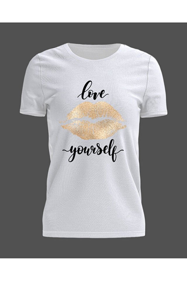 Unisex Oversize Love Your Self Baskılı Günlük T-Shirt