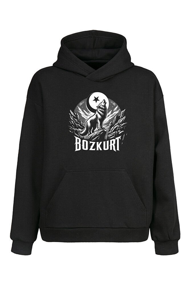 Unisex Oversize Bozkurt Baskılı Sweatshirt - Hoodie