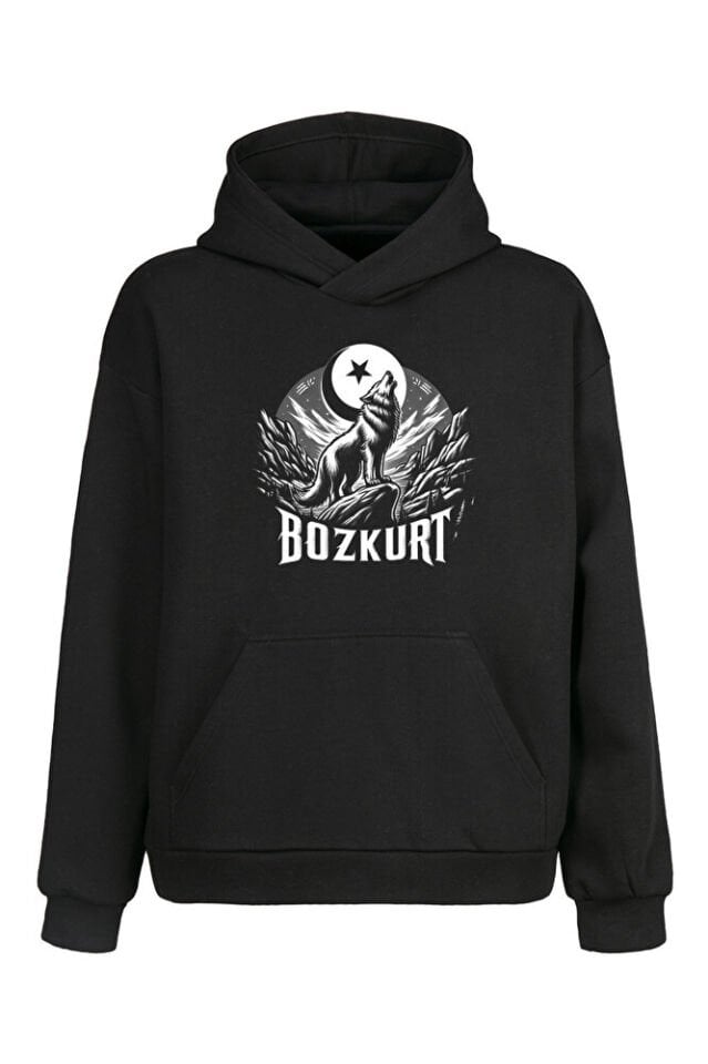 Unisex Oversize Bozkurt Baskılı Sweatshirt - Hoodie