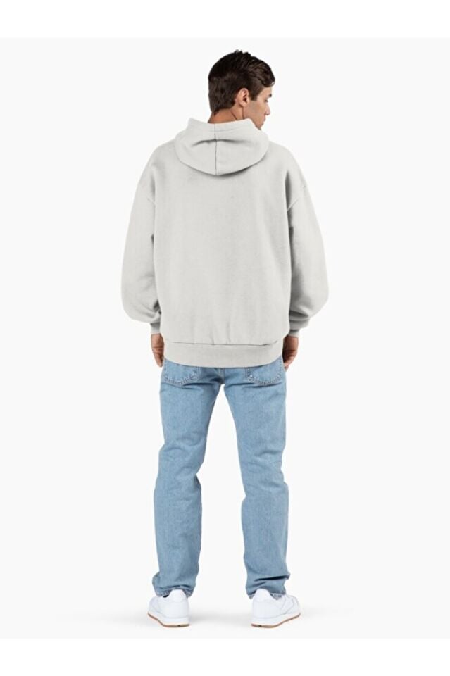 Erkek - Kadın Oversize Cat What? Desenli Sweatshirt Uzun Kollu Kapüşonlu