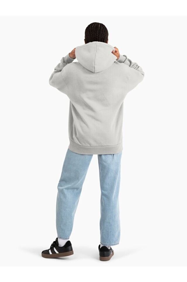 Erkek - Kadın Oversize Cat What? Desenli Sweatshirt Uzun Kollu Kapüşonlu