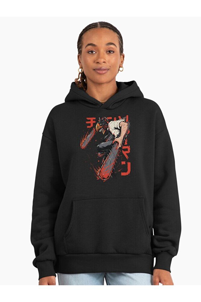 Erkek - Kadın Oversize Silly Devil Desenli Sweatshirt Uzun Kollu Kapüşonlu