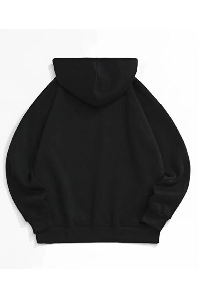 Siyah Broklyn Baskılı Oversize Kapüşonlu Swetshirt