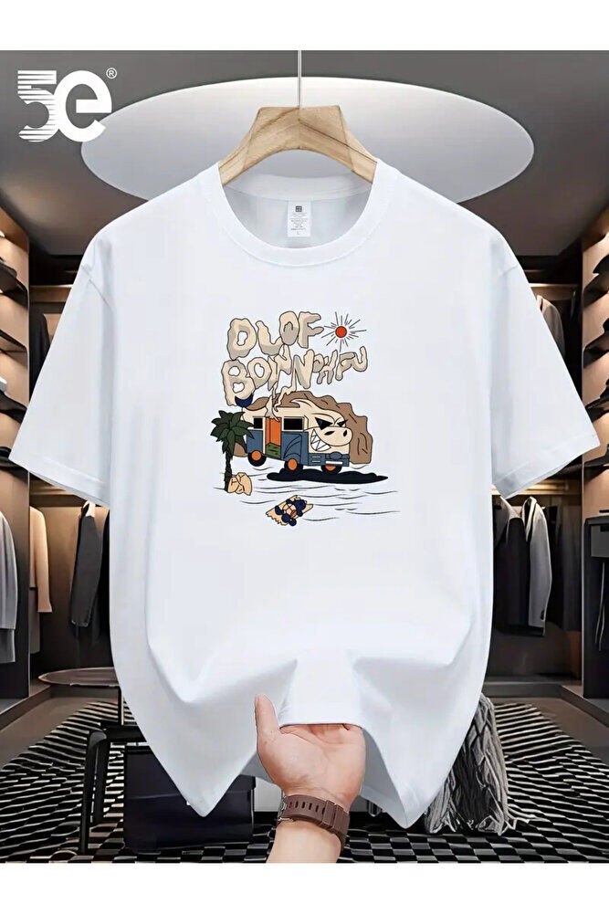 Büyük Beden Grafik Baskılı Oversize Penye T-shirt Tişört Tüm Mevsimler