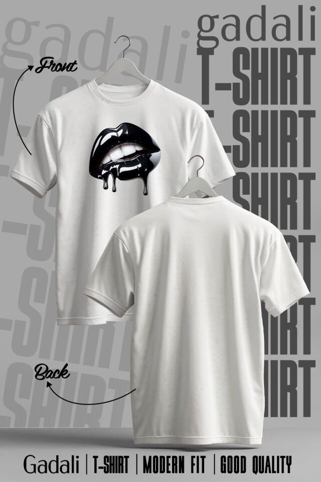 Unisex Siyah Dudak Baskılı T-shirt