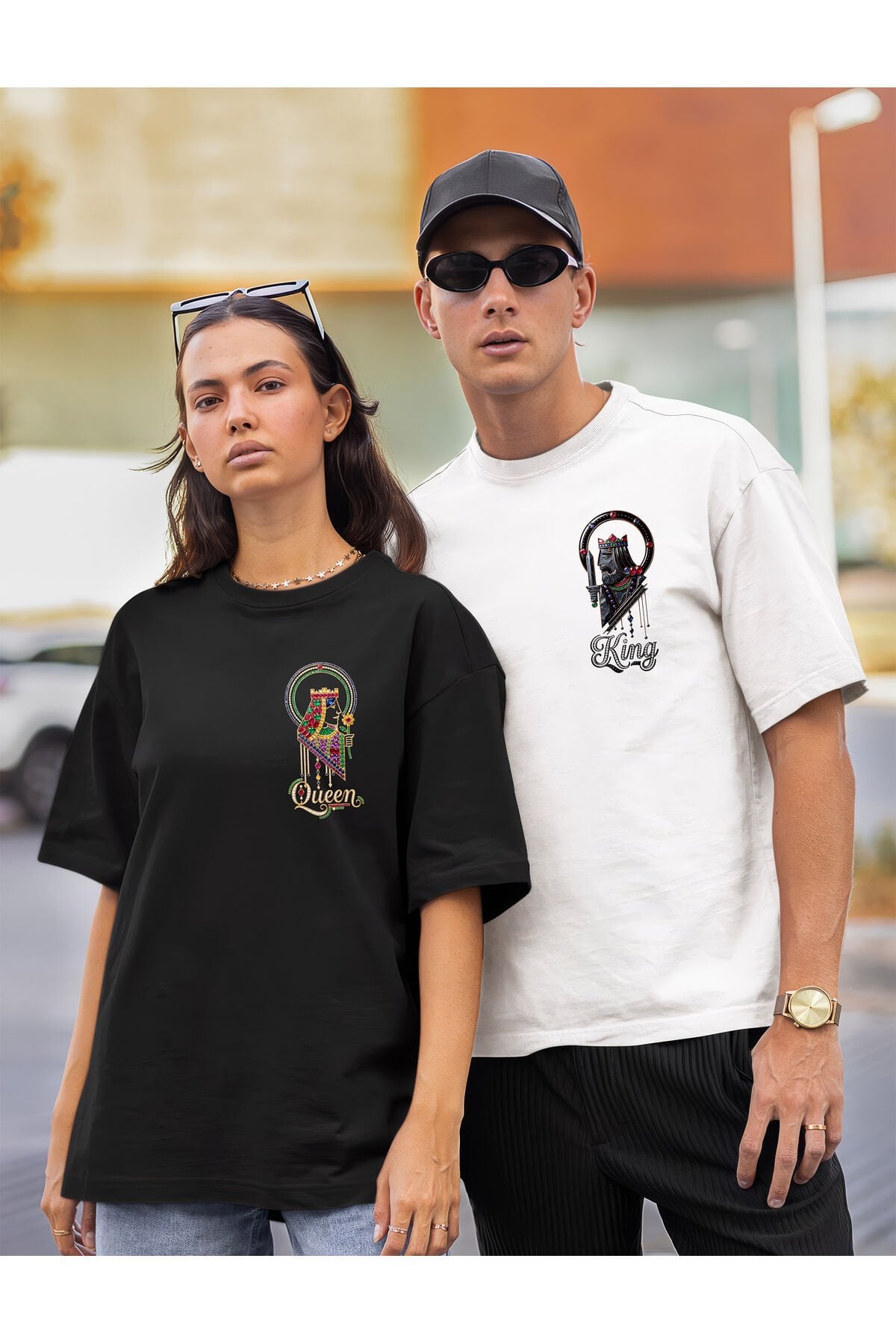 Unisex Oversize King & Queen Sevgili Çift Kombini T-shirt 2'li
