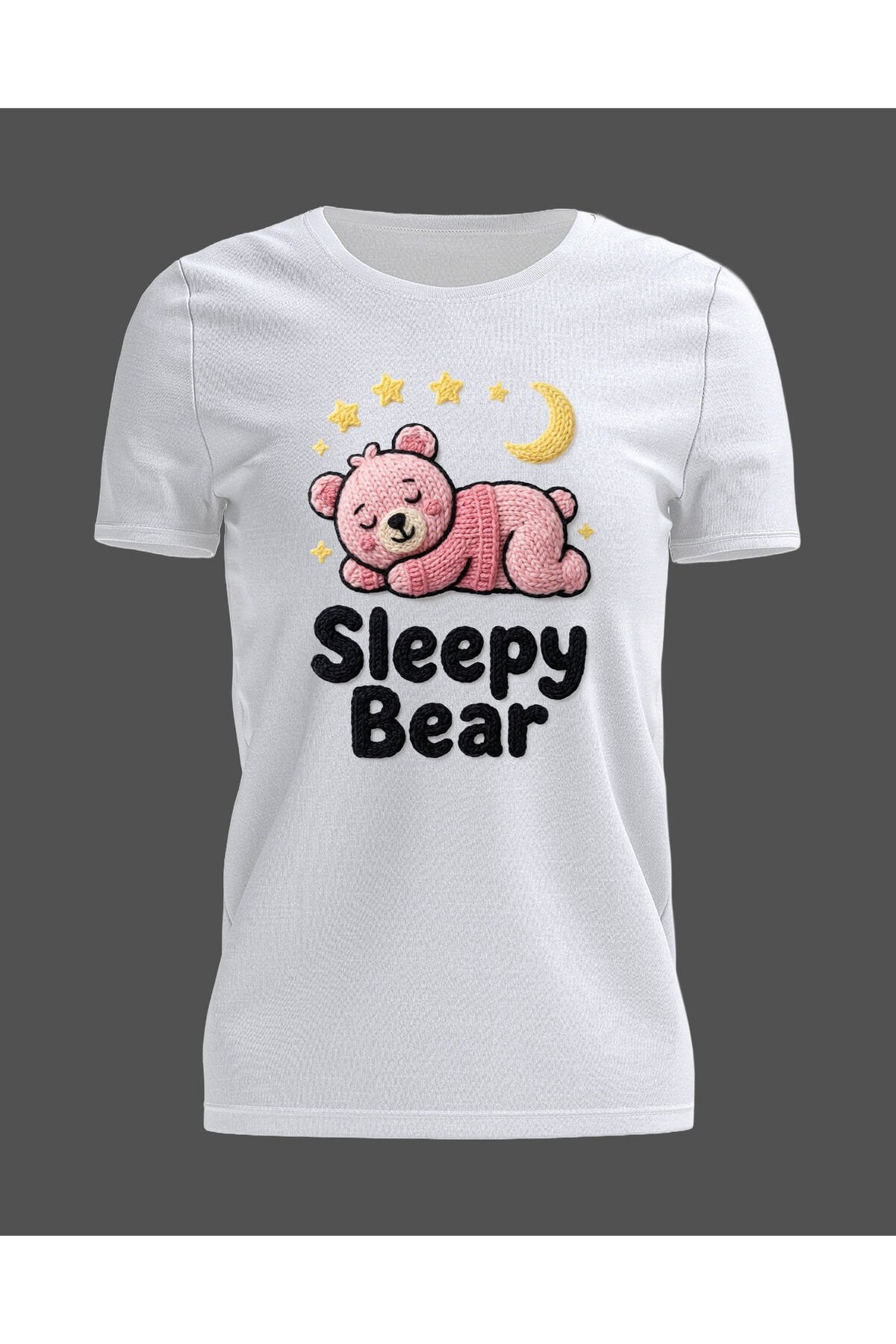 Unisex Oversize Dikiş Görünümlü Sleepy Bear Baskılı Günlük T-Shirt