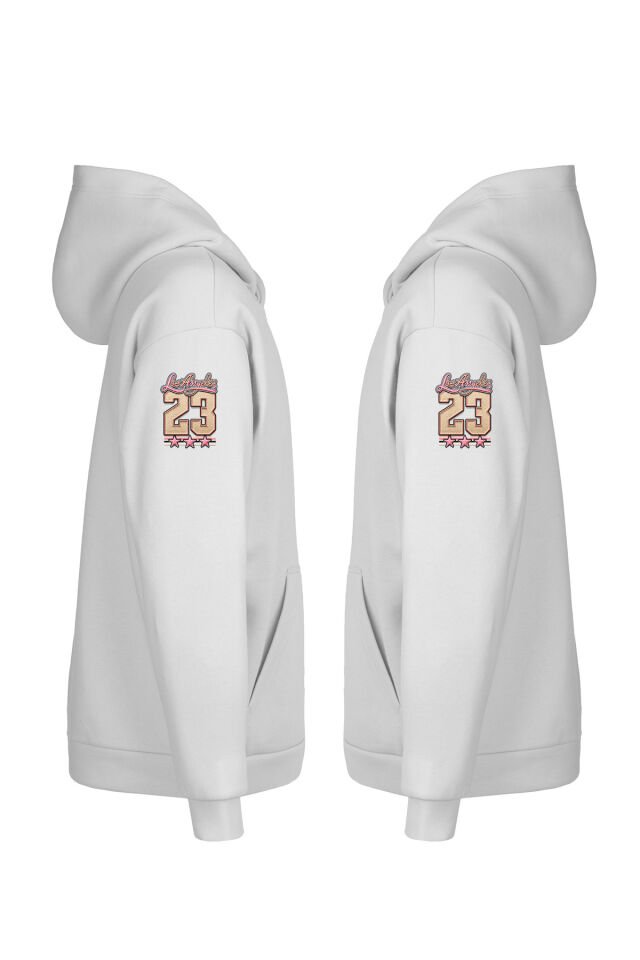 Unisex Oversize Dikiş Görünümlü Los Angeles 23 Baskılı Sweatshirt - Hoodie