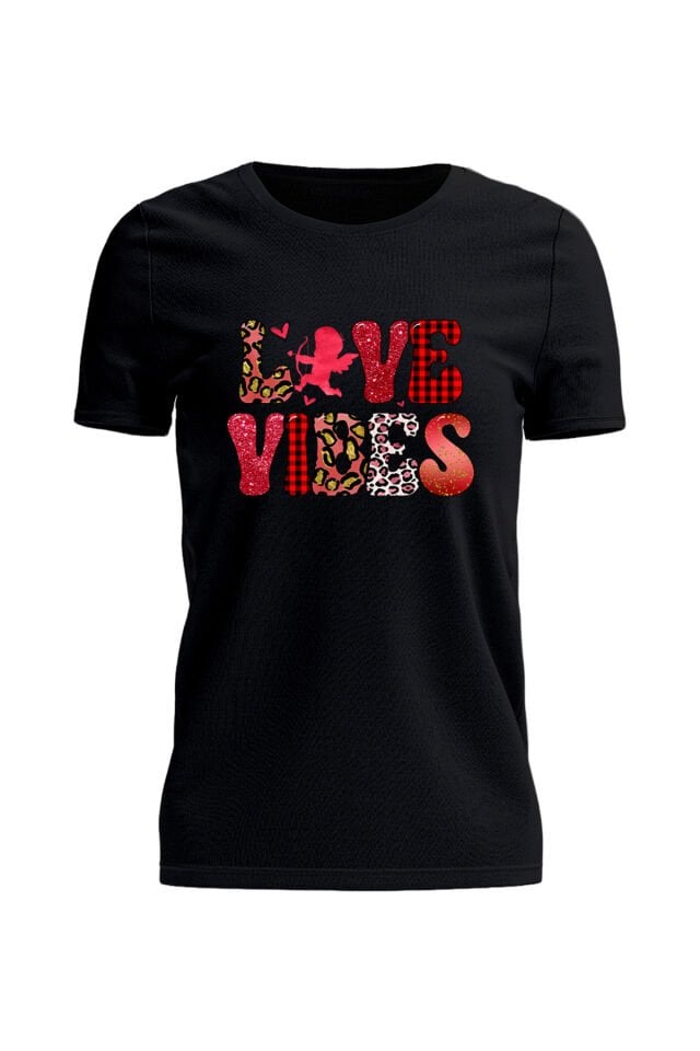 Unisex Oversize Love Vibes Baskılı Günlük Kısa Kollu T-Shirt