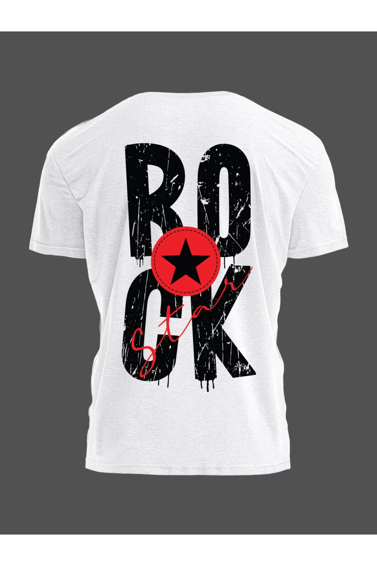 Unisex Oversize ROCK STAR Baskılı Günlük Kısa Kollu T-Shirt