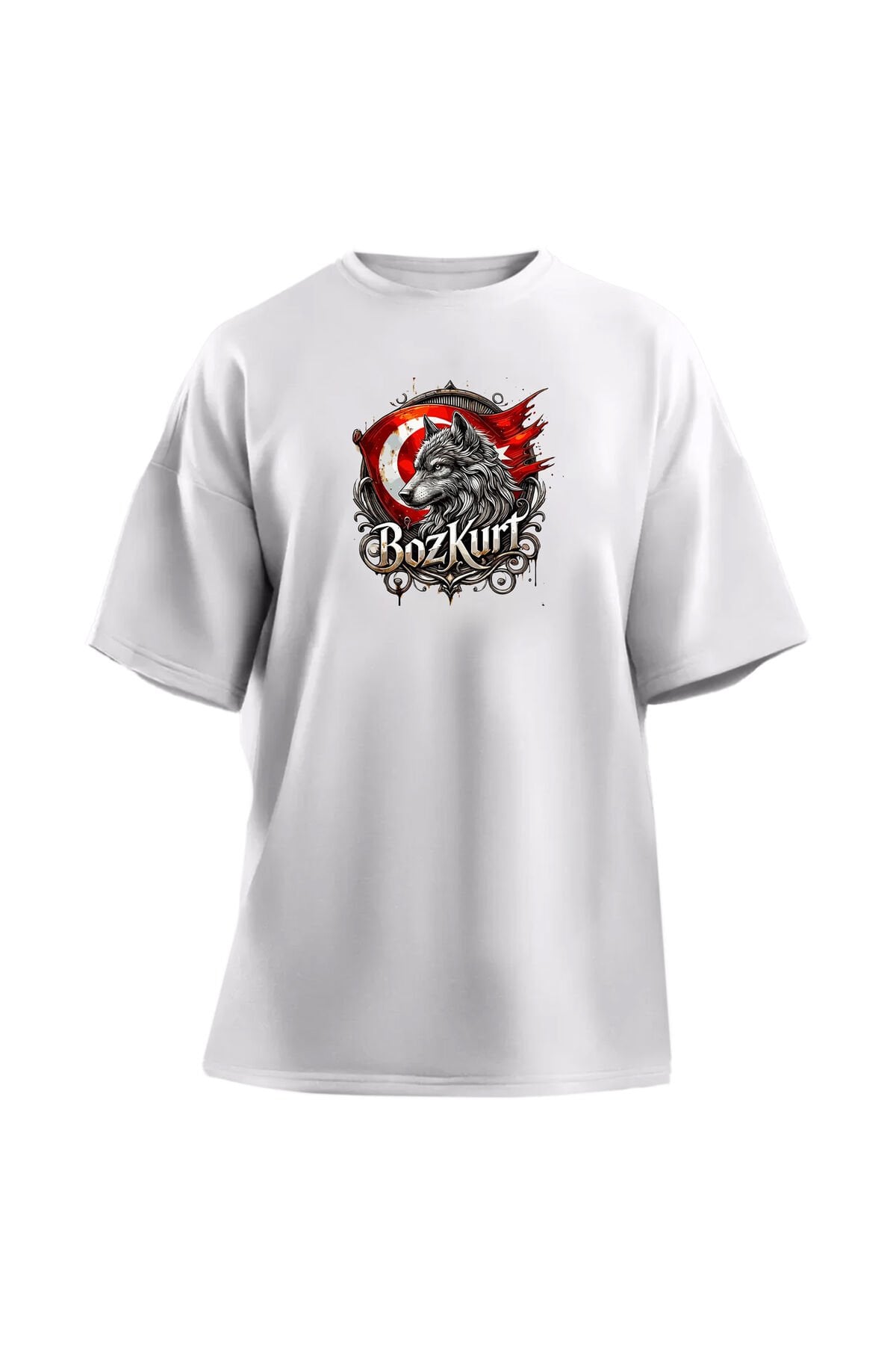 Unisex Oversize Bozkurt Baskılı Günlük Kısa Kollu T-Shirt