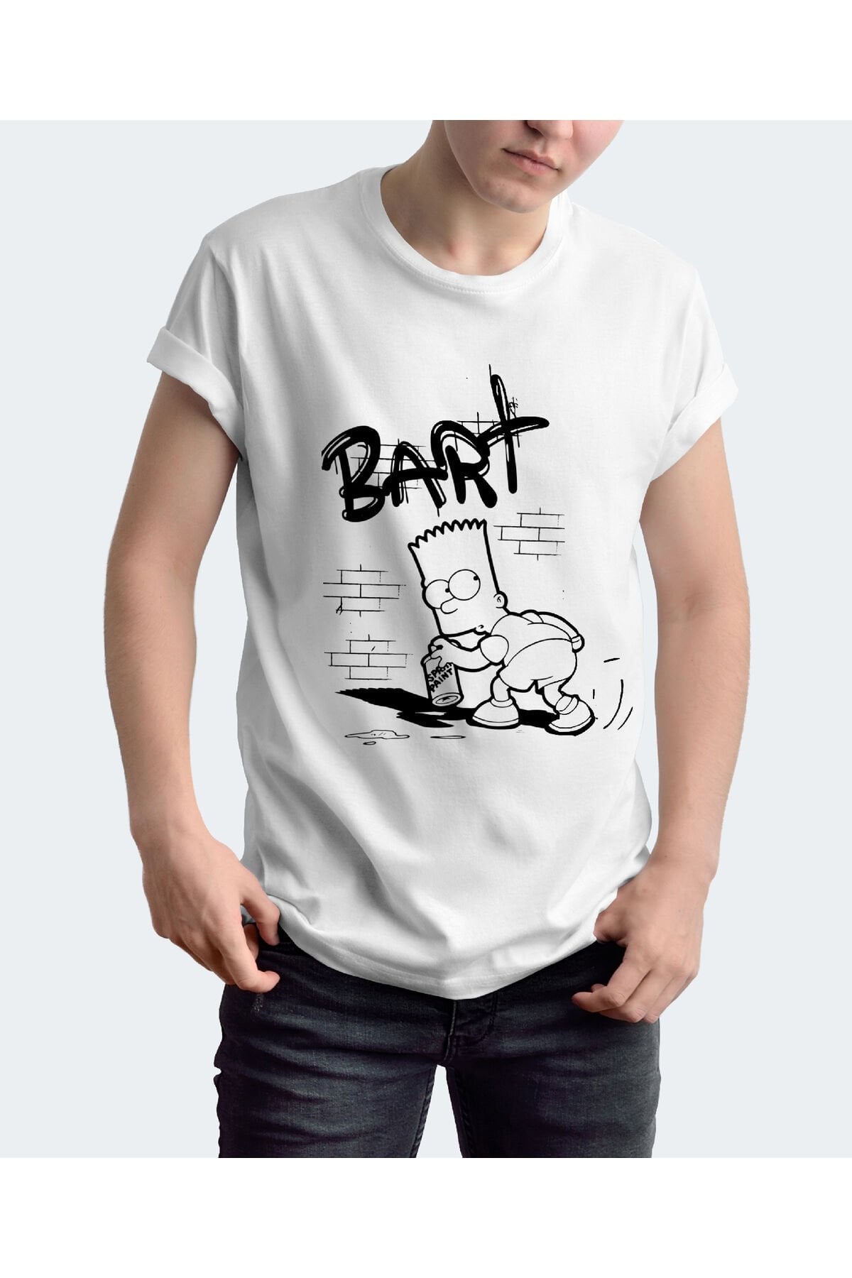 Unisex Oversize Bart Baskılı Günlük Kısa Kollu T-Shirt