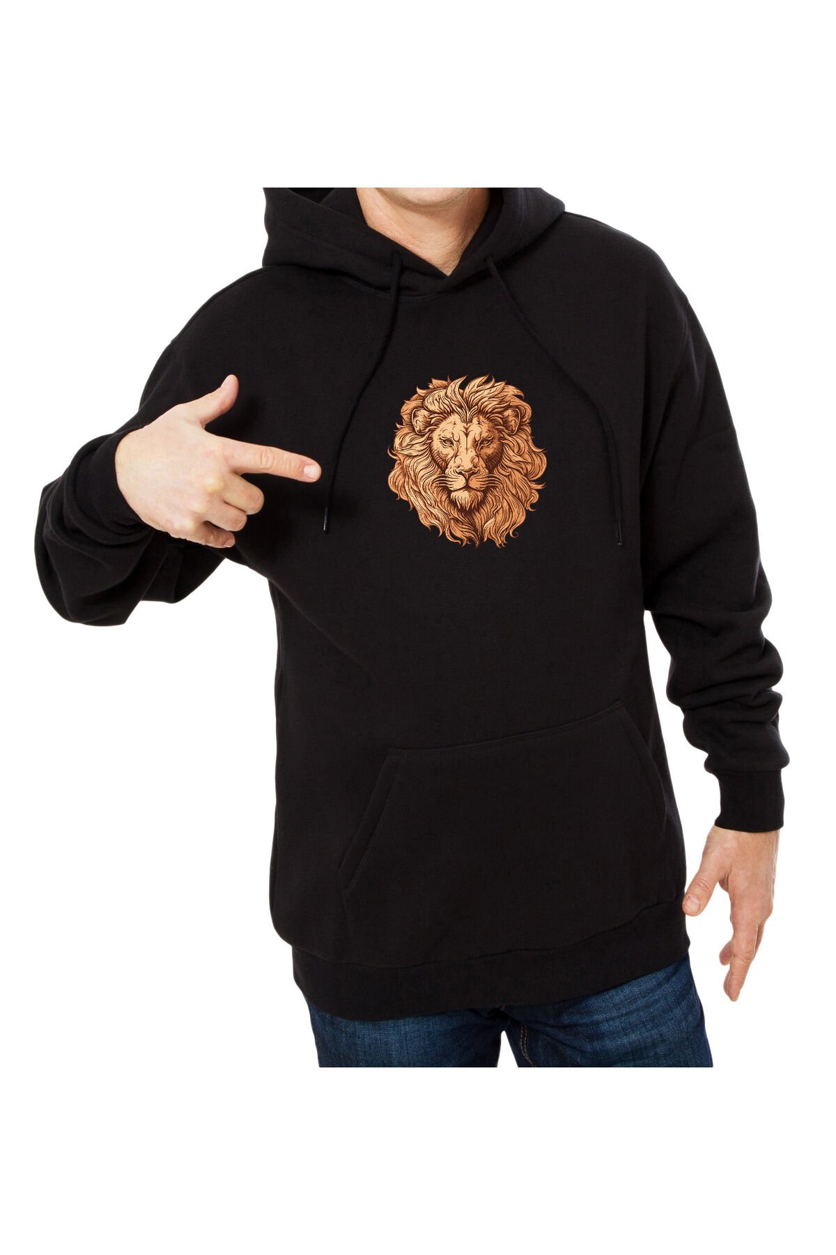 Erkek - Kadın Oversize Aslan Çizim Desenli Sweatshirt Uzun Kollu Kapüşonlu