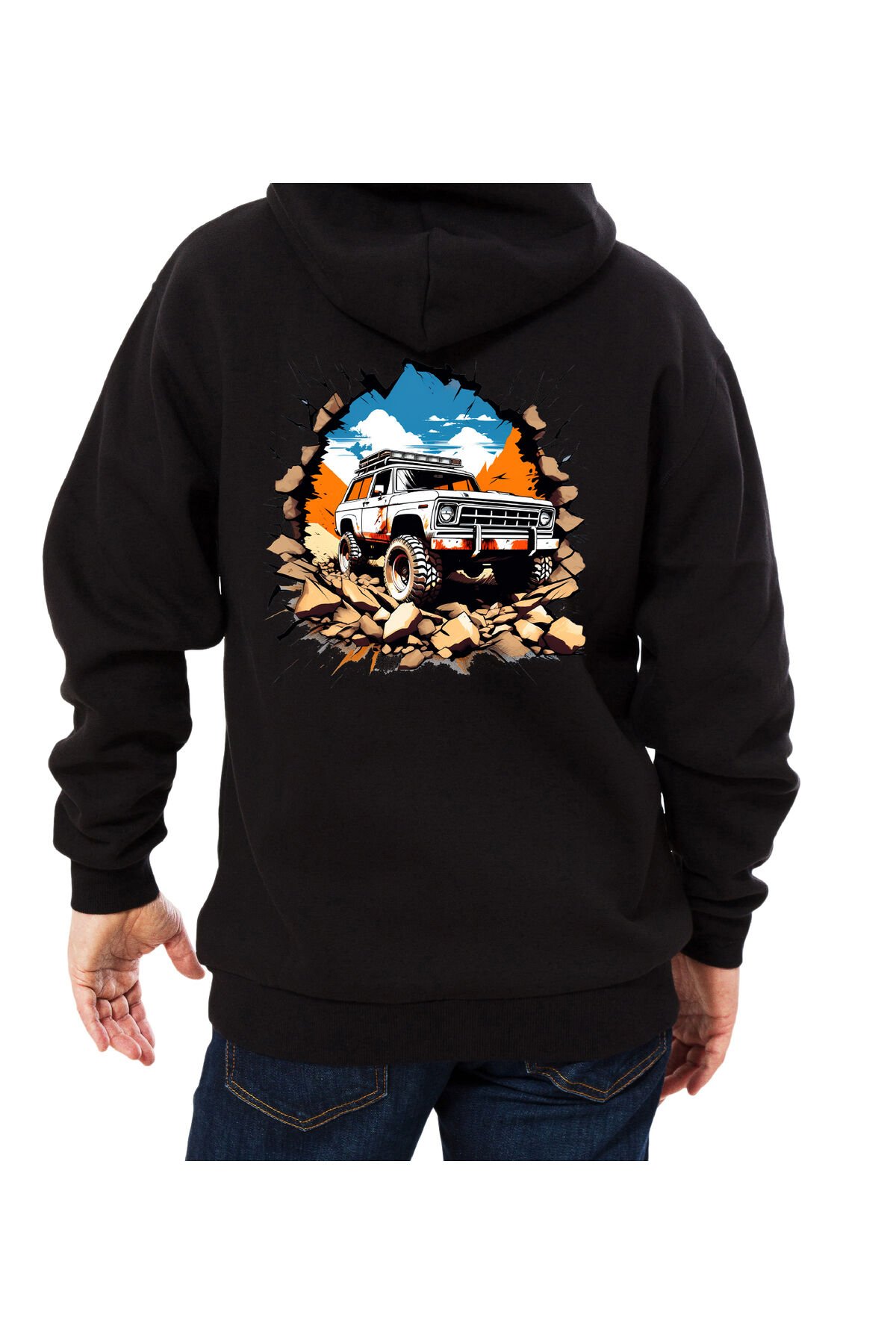 Erkek - Kadın Oversize Offroad Desenli Sweatshirt Uzun Kollu Kapüşonlu