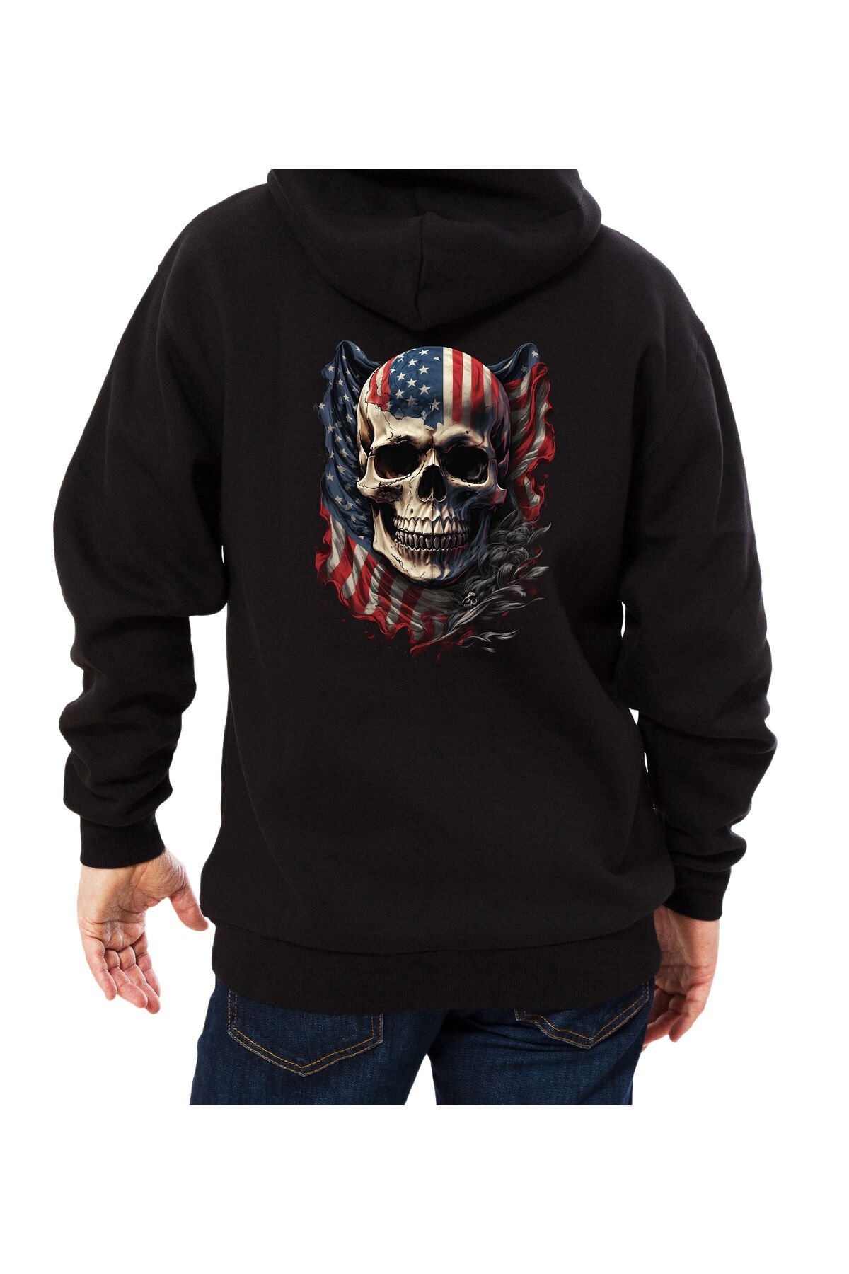 Erkek - Kadın Oversize Amerika Bayraklı Kuru Kafa Desenli Sweatshirt Uzun Kollu Kapüşonlu