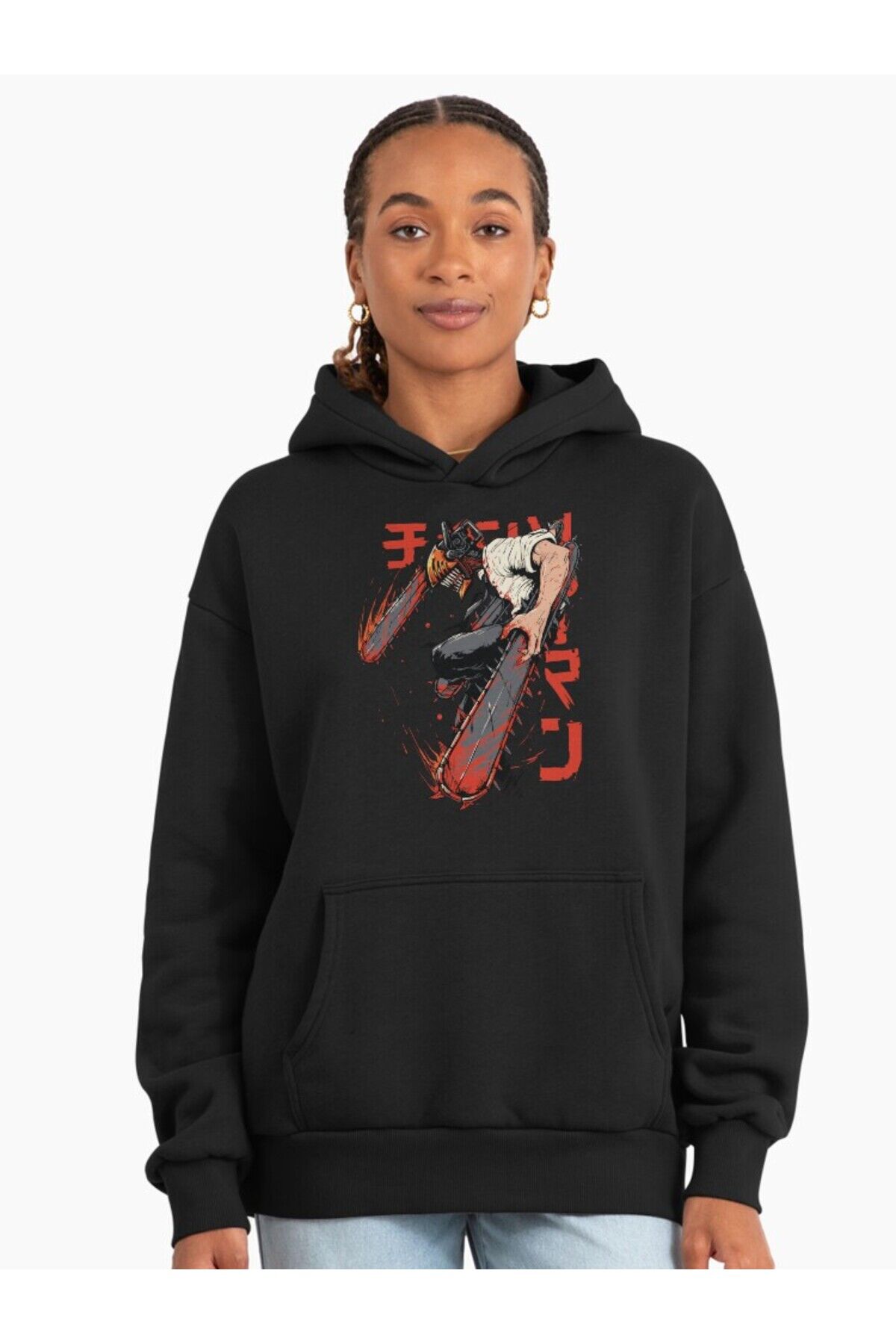 Erkek - Kadın Oversize Silly Devil Desenli Sweatshirt Uzun Kollu Kapüşonlu