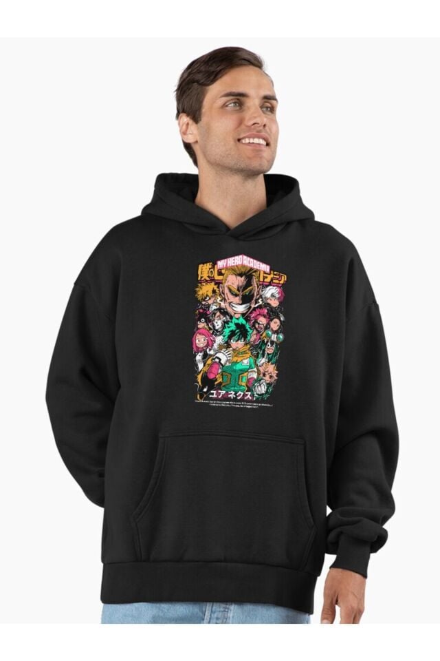 Erkek - Kadın Oversize Ultimate Heroes Desenli Sweatshirt Uzun Kollu Kapüşonlu
