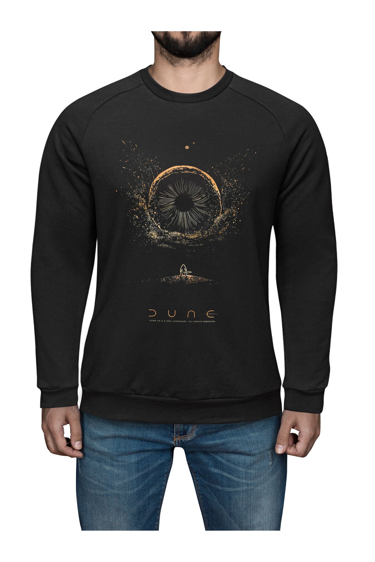 Erkek Dune Baskılı Bisiklet Yaka Uzun Kollu Oversize Sweatshirt