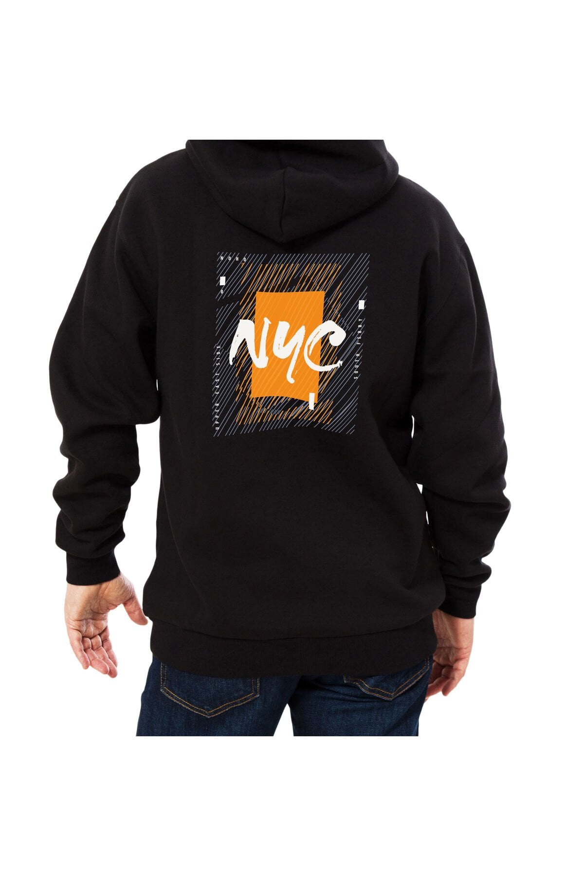 Unisex Oversize New York City NYC Siyah Kapşonlu Sweatshirt