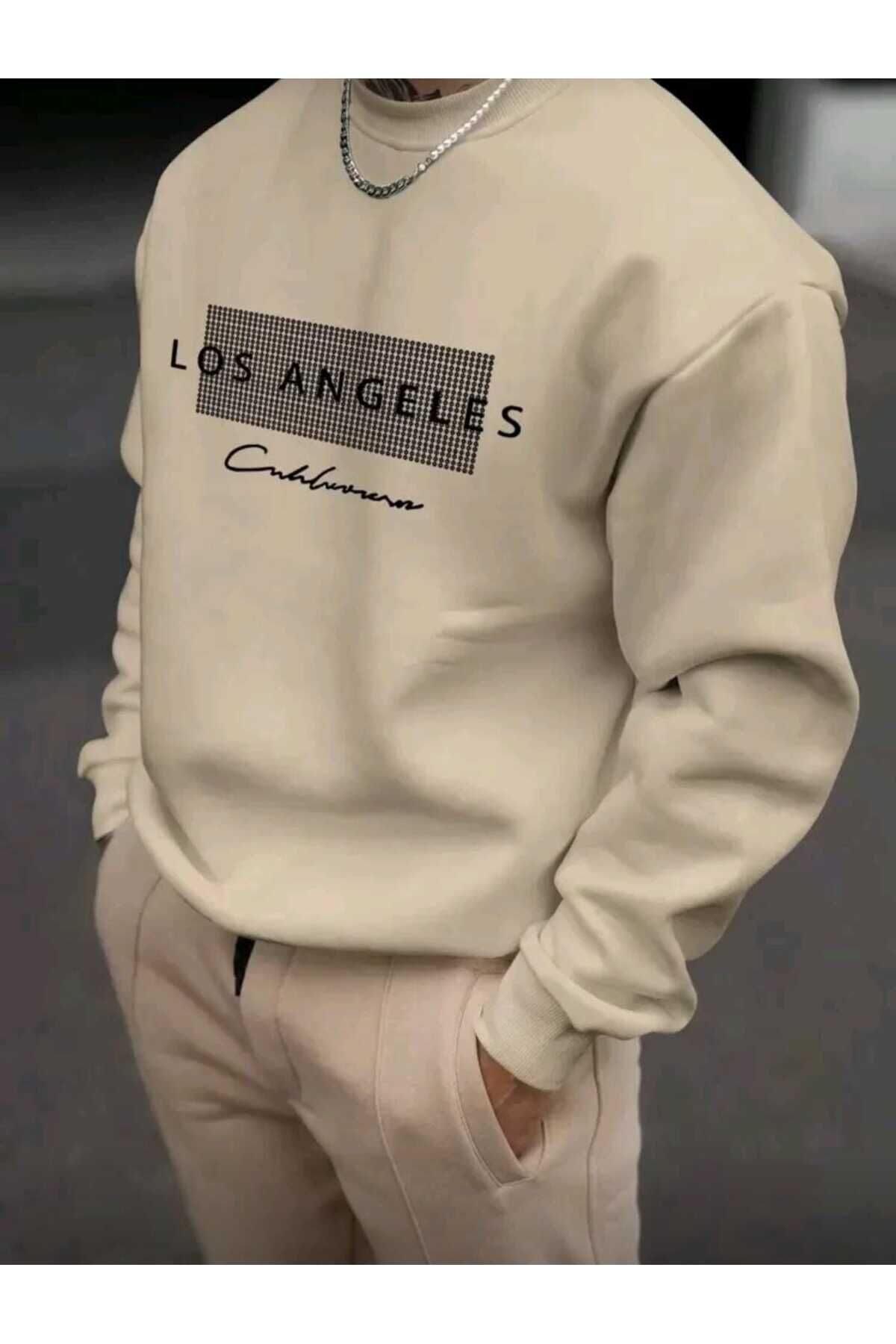 Oversize Erkek Minimalist Baskılı Uzun Kollu Sweatshirt